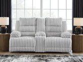Warmstead Furniture - Ashley Furniture - Rhines Falls Living Room - REC PWR Sofa w/Drop Down Table / Alloy - PC4280499